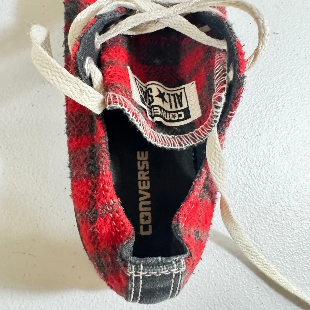 Converse All Star Low Top Plaid Flannel Sneakers Youth Size 5 Red Black‎ 649983F